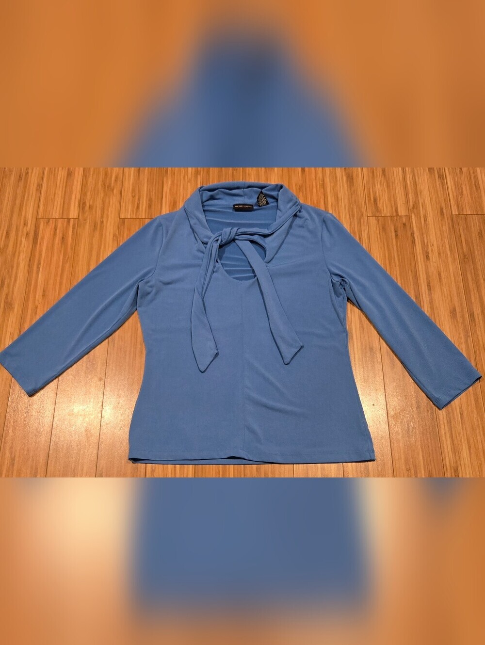 New York & Company Sky Blue Tie-Neck Blouse